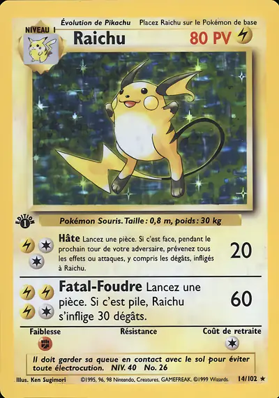 Image de la carte Pokemon Raichu (Édition 1) 14/102