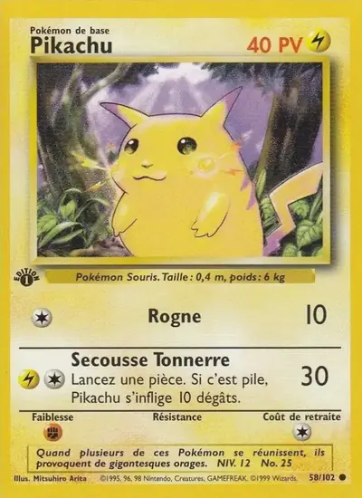Image de la carte Pokemon Pikachu (Édition 1) 58/102