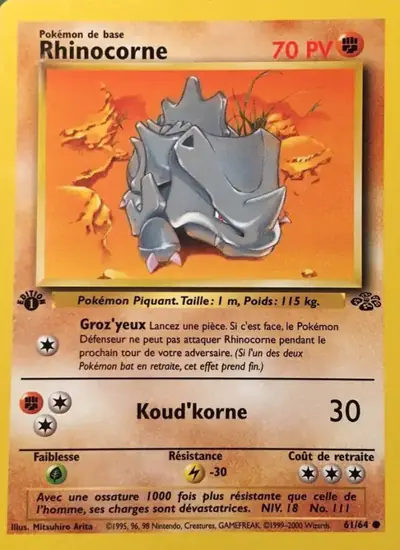 Image de la carte Pokemon Rhinocorne (Édition 1) 61/64