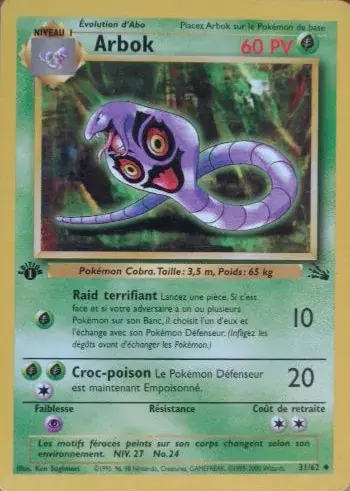 Image de la carte Pokemon Arbok (Édition 1) 31/62
