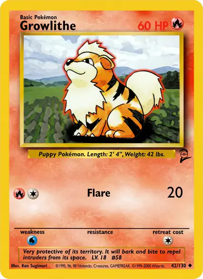 Carte Pokémon Growlithe 42/130 — Base Set 2