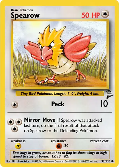 Carte Pokémon Spearow 92/130 — Base Set 2