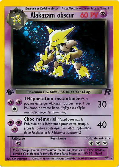Image de la carte Pokemon Alakazam Obscur (Édition 1) 1/82