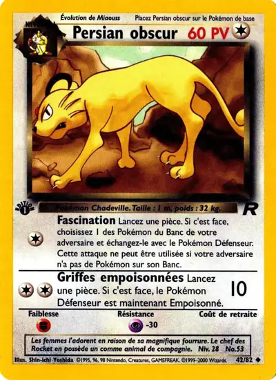 Image de la carte Pokemon Persian Obscur (Édition 1) 42/82