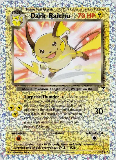 Carte Pokémon Dark Raichu S3/4 — Box Topper (Legendary Collection)