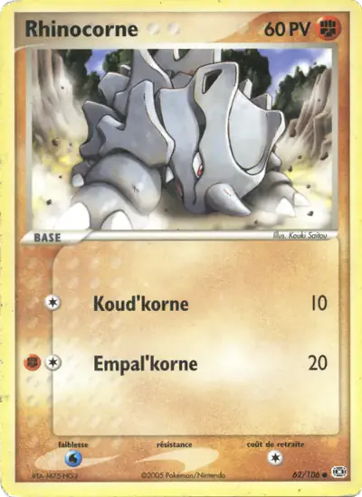 Image de la carte Pokemon Rhinocorne 62/106