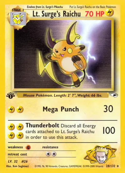 Image de la carte Pokemon Lt. Surge's Raichu (Édition 1) 28/132