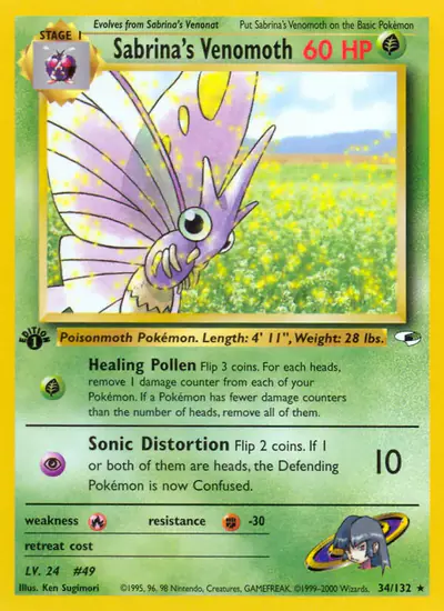 Image de la carte Pokemon Sabrina's Venomoth (Édition 1) 34/132