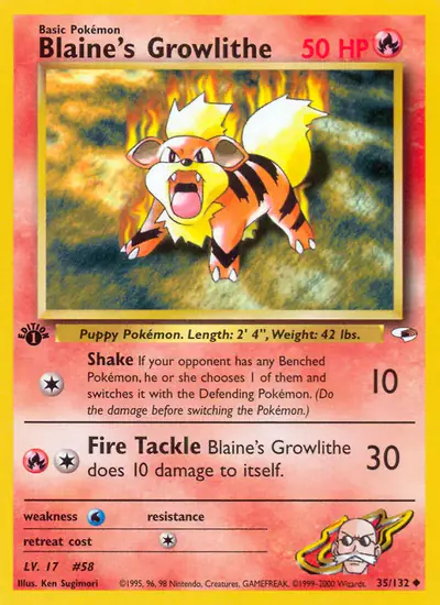 Image de la carte Pokemon Blaine's Growlithe (Édition 1) 35/132