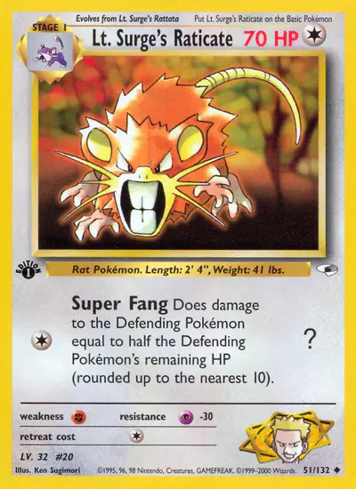 Image de la carte Pokemon Lt. Surge's Raticate (Édition 1) 51/132