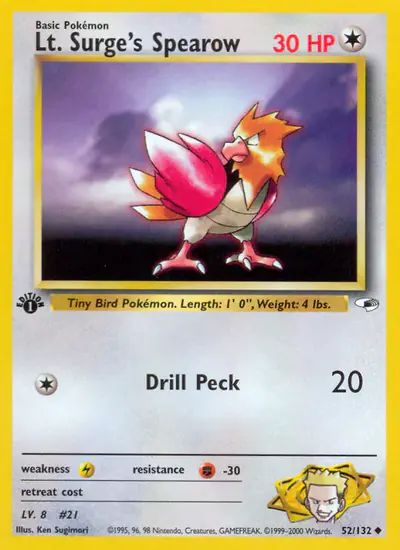 Image de la carte Pokemon Lt. Surge's Spearow (Édition 1) 52/132