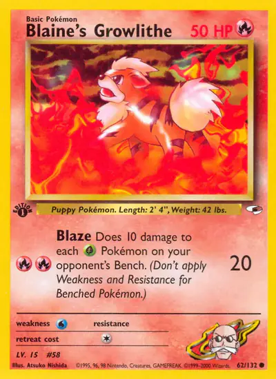 Image de la carte Pokemon Blaine's Growlithe (Édition 1) 62/132