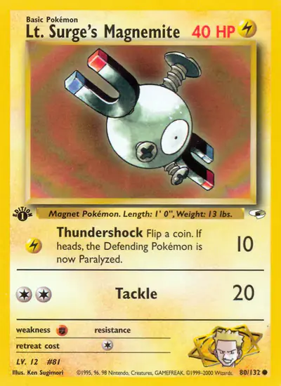 Image de la carte Pokemon Lt. Surge's Magnemite (Édition 1) 80/132
