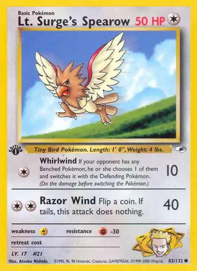 Image de la carte Pokemon Lt. Surge's Spearow (Édition 1) 83/132