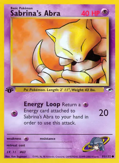 Image de la carte Pokemon Sabrina's Abra (Édition 1) 91/132