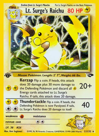 Image de la carte Pokemon Lt. Surge's Raichu (Édition 1) 11/132