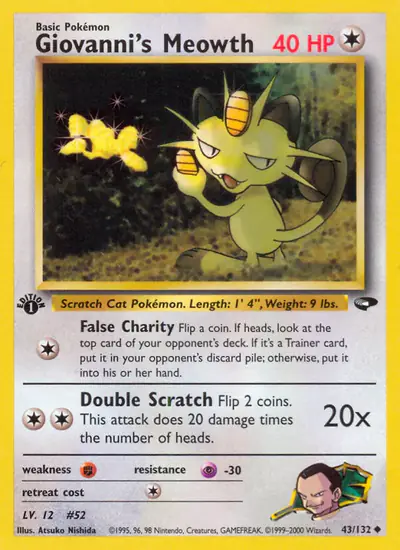 Image de la carte Pokemon Giovanni's Meowth (Édition 1) 43/132