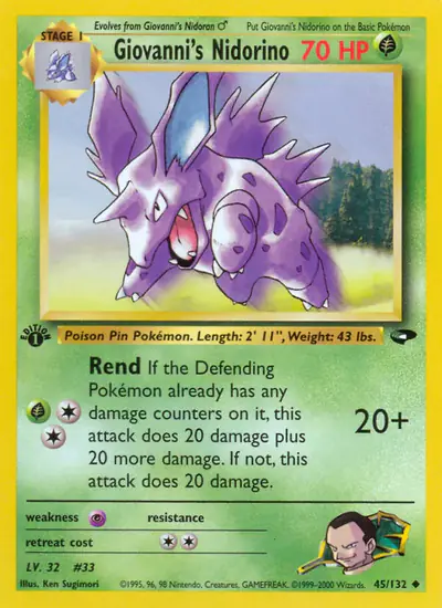 Image de la carte Pokemon Giovanni's Nidorino (Édition 1) 45/132