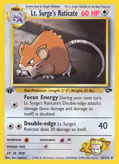 Image de la carte Pokemon Lt. Surge's Raticate (Édition 1) 53/132