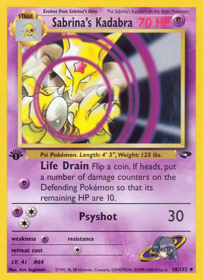 Image de la carte Pokemon Sabrina's Kadabra (Édition 1) 58/132