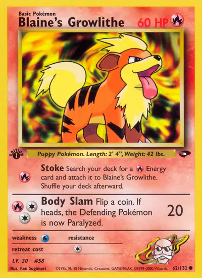 Image de la carte Pokemon Blaine's Growlithe (Édition 1) 62/132