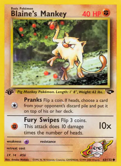Image de la carte Pokemon Blaine's Mankey (Édition 1) 63/132