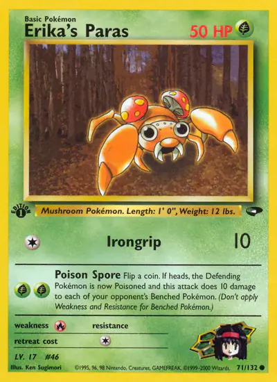 Image de la carte Pokemon Erika's Paras (Édition 1) 71/132