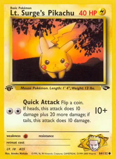 Image de la carte Pokemon Lt. Surge's Pikachu (Édition 1) 84/132