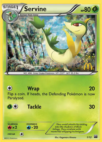 Carte Pokémon Servine 1/12 — McDonald's 2012 (US)
