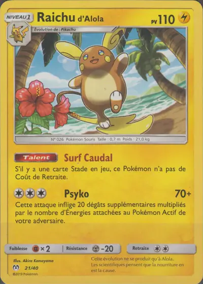 Image de la carte Pokemon Raichu d'Alola 21/40