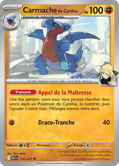 Image de la carte Pokemon Carmache de Cynthia 110/217