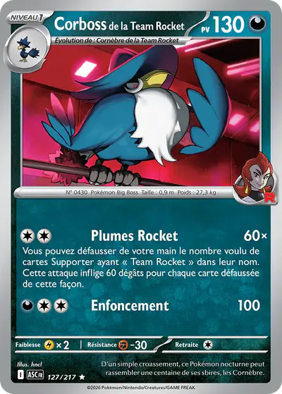 Image de la carte Pokemon Corboss de la Team Rocket 127/217