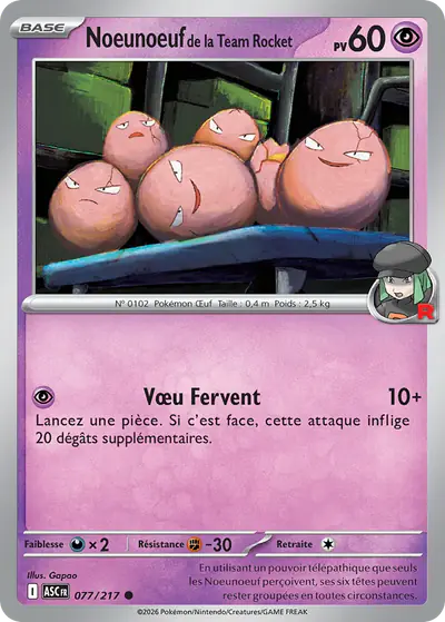 Image de la carte Pokemon Noeunoeuf de la Team Rocket 077/217