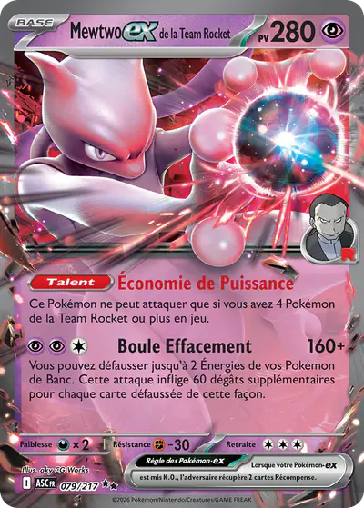Image de la carte Pokemon Mewtwo ex de la Team Rocket 079/217
