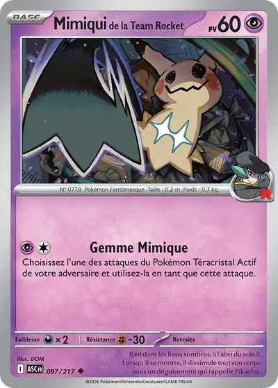 Image de la carte Pokemon Mimiqui de la Team Rocket 097/217