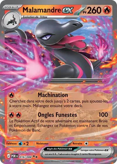Image de la carte Pokemon Malamandre ex 016/88