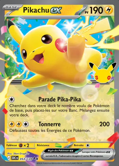 Image de la carte Pokemon Pikachu ex 053/128