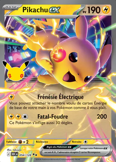 Image de la carte Pokemon Pikachu ex 054/128