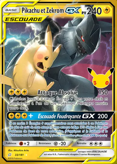 Image de la carte Pokemon Pikachu et Zekrom-GX 25/128