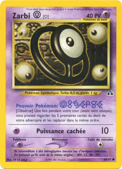 Image de la carte Pokemon Zarbi O (Édition 1) 69/75
