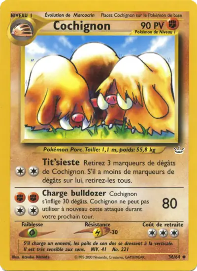 Image de la carte Pokemon Cochignon (Édition 1) 36/64