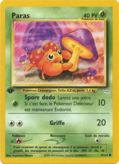 Image de la carte Pokemon Paras (Édition 1) 47/64