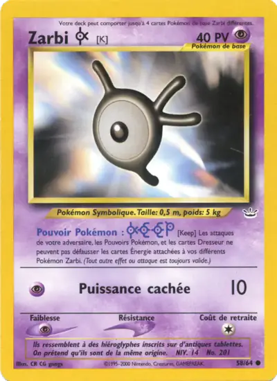 Image de la carte Pokemon Zarbi K (Édition 1) 58/64