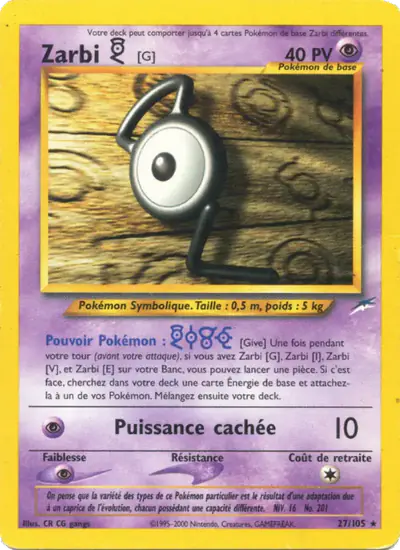 Image de la carte Pokemon Zarbi G (Édition 1) 27/105