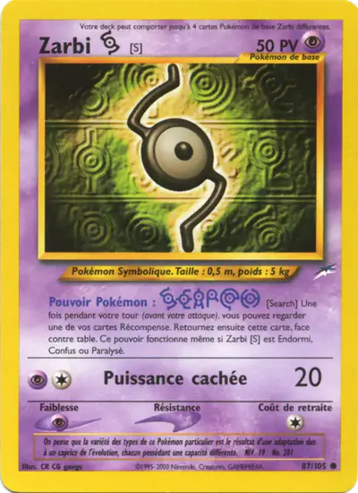 Image de la carte Pokemon Zarbi S (Édition 1) 87/105