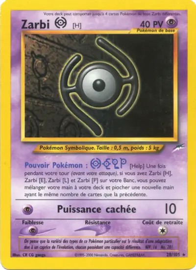 Image de la carte Pokemon Zarbi H 28/105