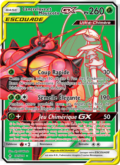 Image de la carte Pokemon Cancrelove et Mouscoto GX 191/214