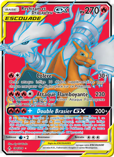 Image de la carte Pokemon Reshiram et Dracaufeu  GX 194/214