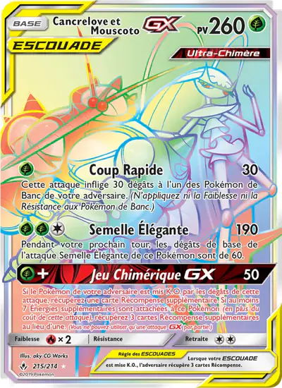 Image de la carte Pokemon Cancrelove et Mouscoto GX 215/214