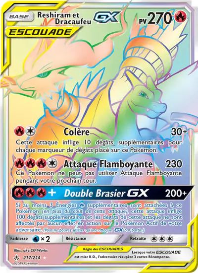 Image de la carte Pokemon Reshiram et Dracaufeu  GX 217/214